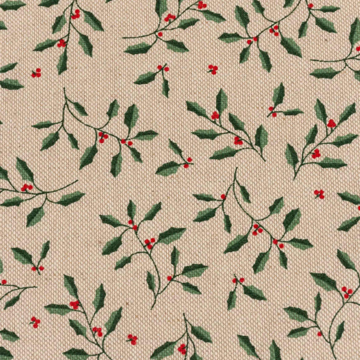 Tischläufer Little Holly Branch Stechpalmenzweige im Leinenlook natur grün 40x160cm von SCHÖNER LEBEN.