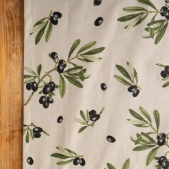 Tischläufer Olivenzweige natur grün schwarz 40x160cm von SCHÖNER LEBEN.