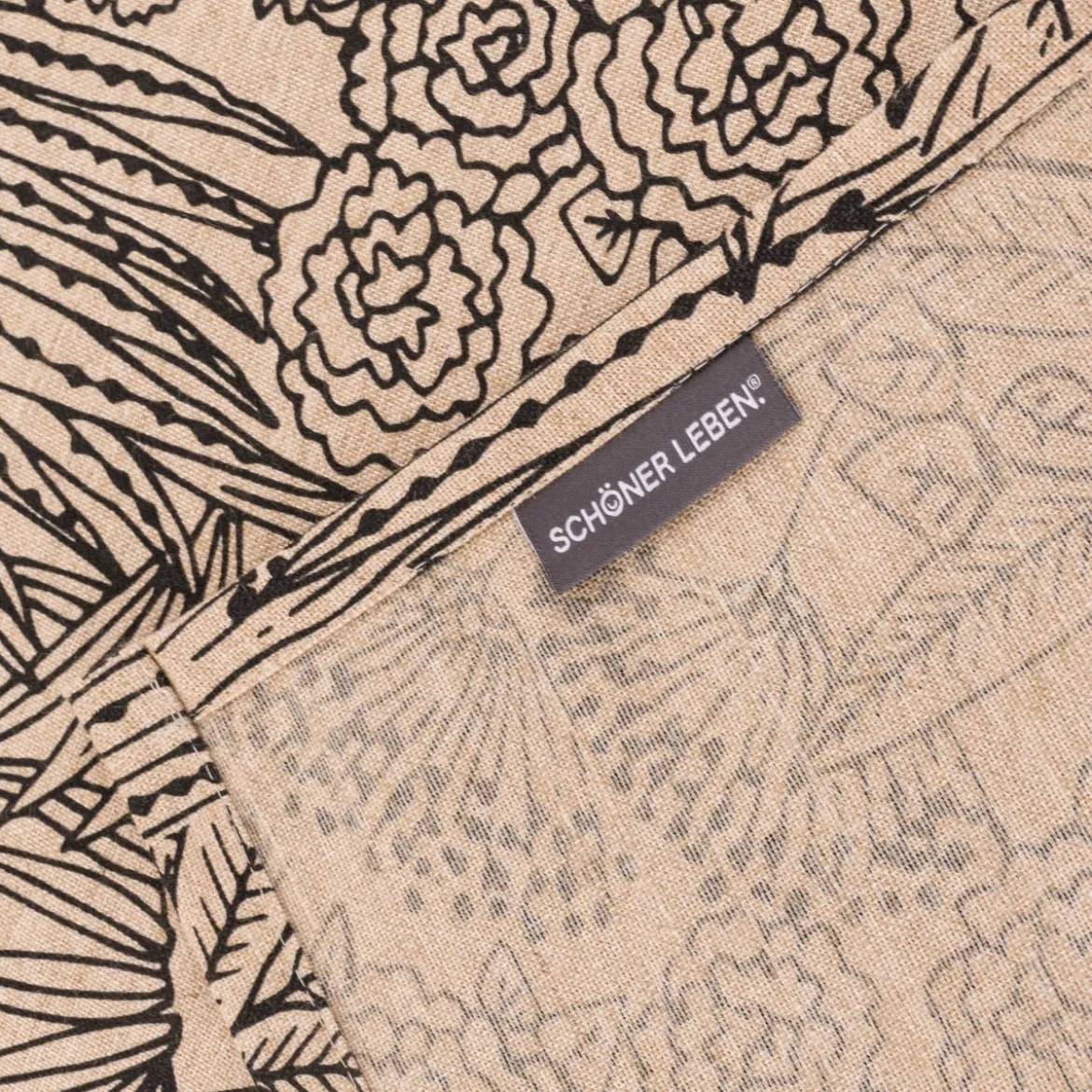 Tischläufer Orphee Botanics Leinenlook natur schwarz 40x160cm von SCHÖNER LEBEN.