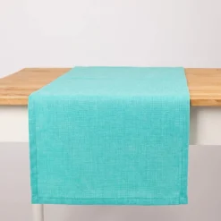 Tischläufer Outdoor Olefina mit Fleckschutz uni Struktur türkis 40x160cm von SCHÖNER LEBEN.
