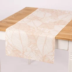 Tischläufer Roja Laub Blätter beige weiß 45x150cm