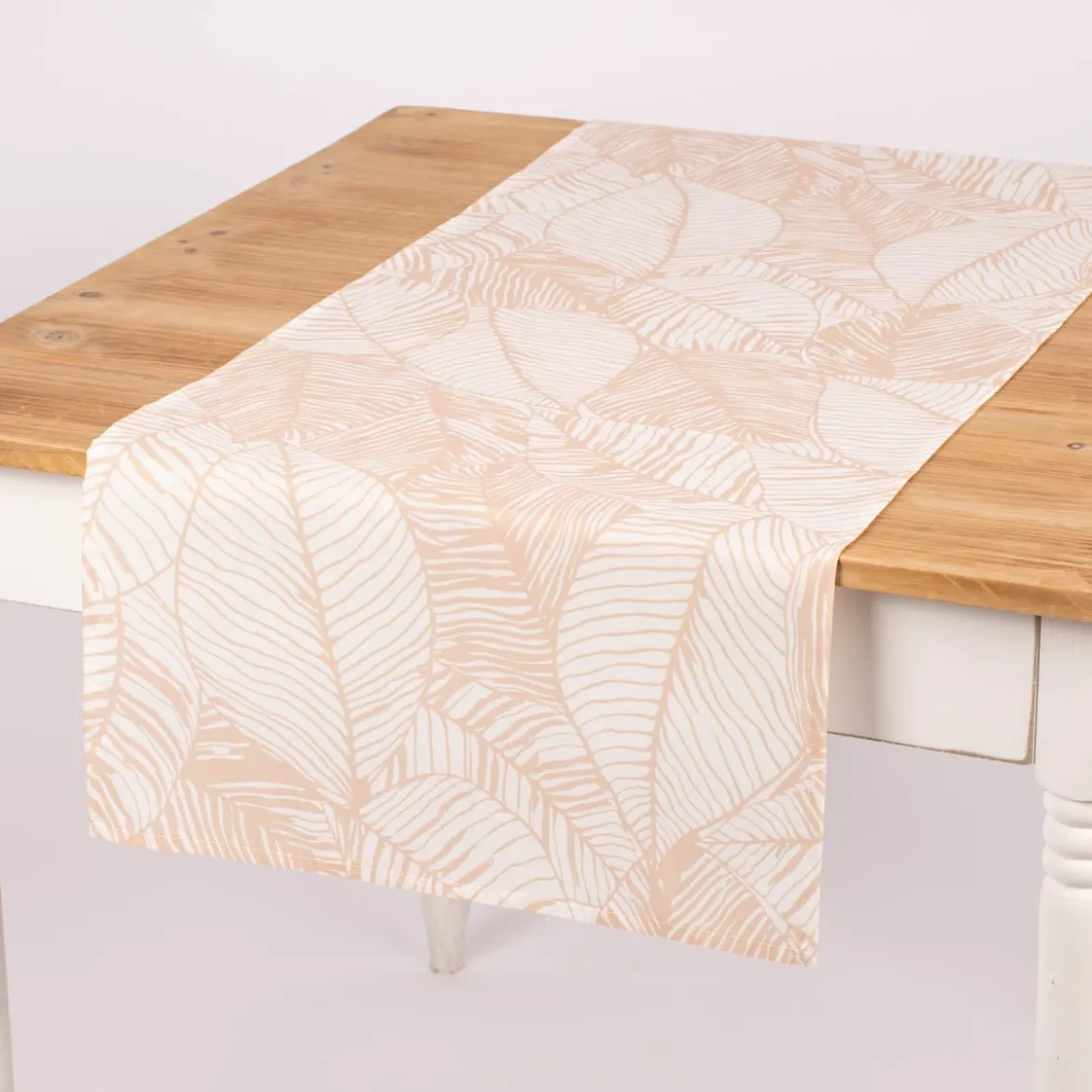Tischläufer Roja Laub Blätter beige weiß 45x150cm