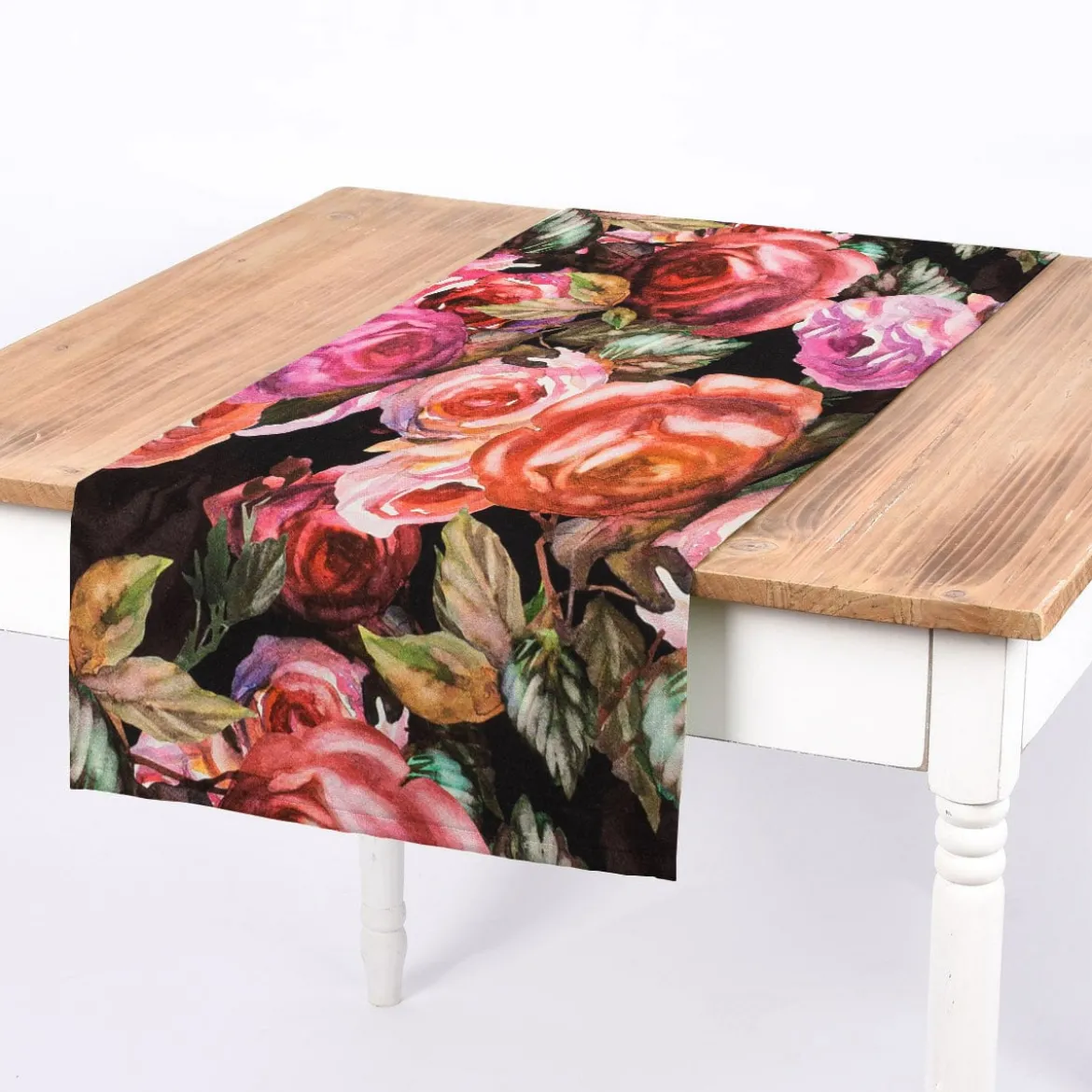 Tischläufer Rosetta Rosen Digitaldruck schwarz pink 40x160cm von SCHÖNER LEBEN.