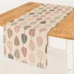 Tischläufer Scandi Retro Leaves Blätter natur rosa 40x160cm von SCHÖNER LEBEN.