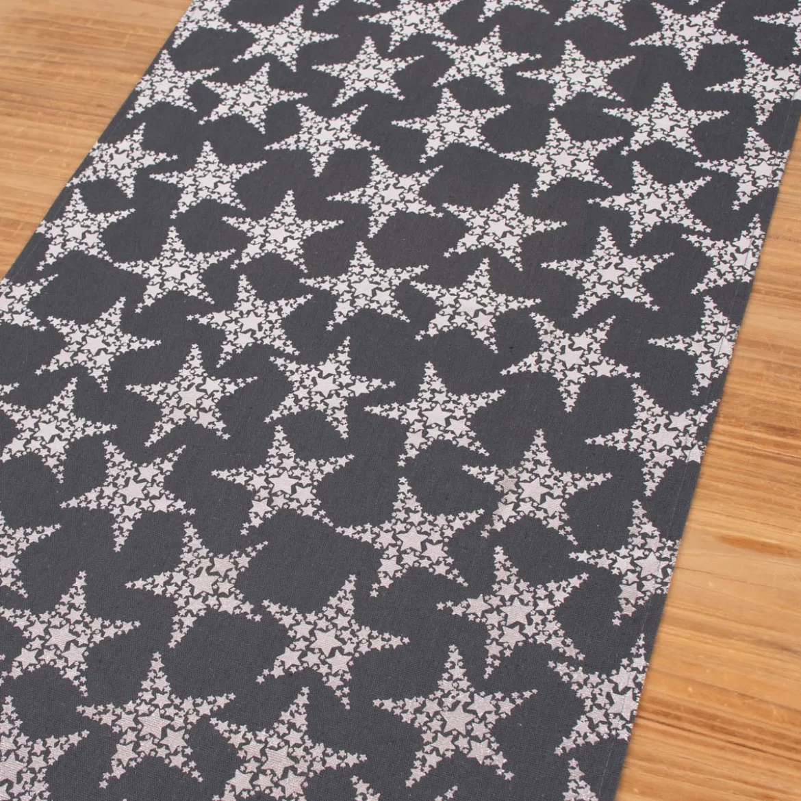 Tischläufer Stars Sterne Foliendruck dunkelgrau silberfarbig 42x150cm
