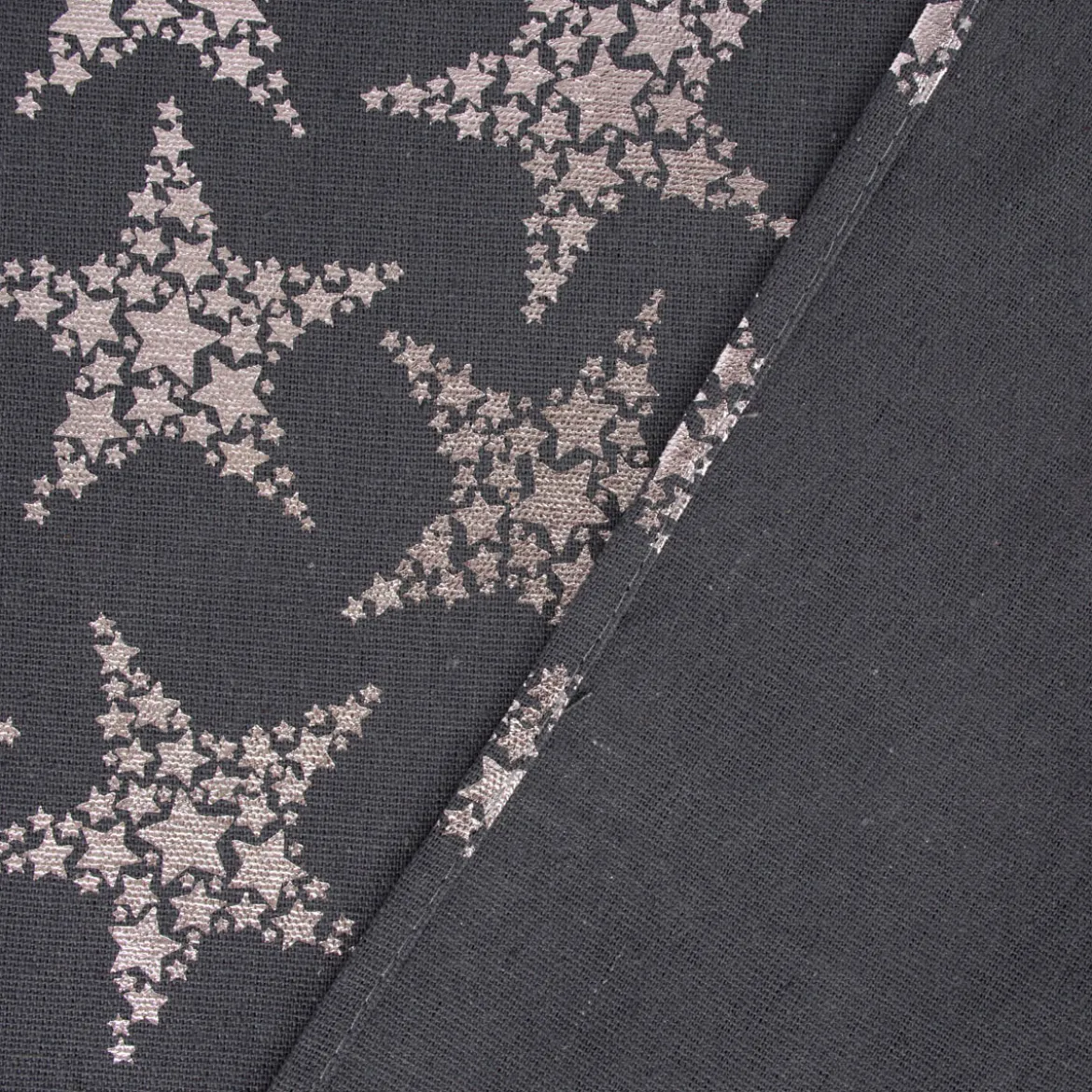 Tischläufer Stars Sterne Foliendruck dunkelgrau silberfarbig 42x150cm
