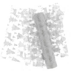 Tischläufer Tischband Organza mit glitzernden Tannen und Hirschen weiß silberfarbig 28x300m