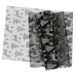Tischläufer Tischband Organza mit glitzernden Tannen und Hirschen schwarz silberfarbig 28x300m
