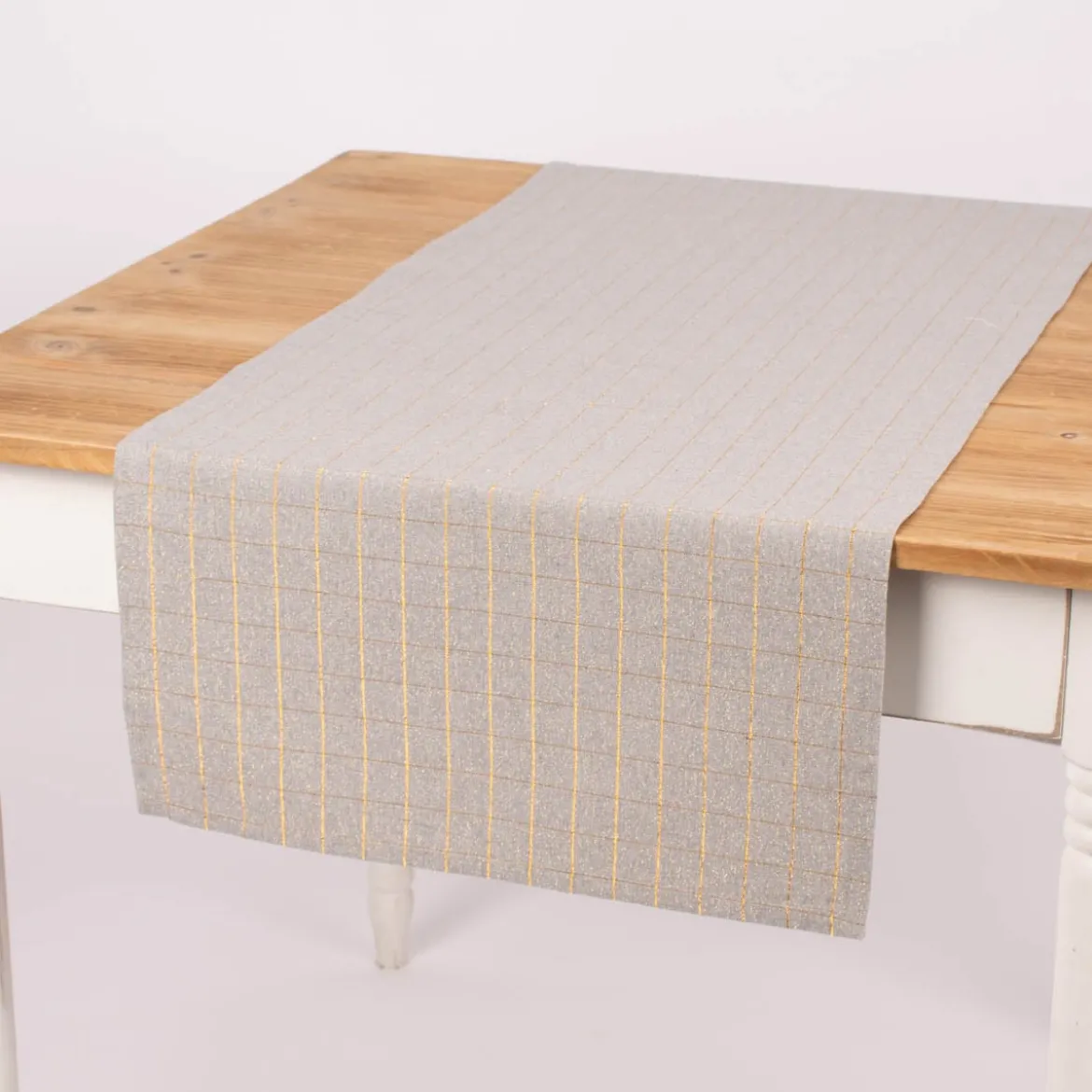 Tischläufer Tyra Karo grau goldfarbig 45x150cm
