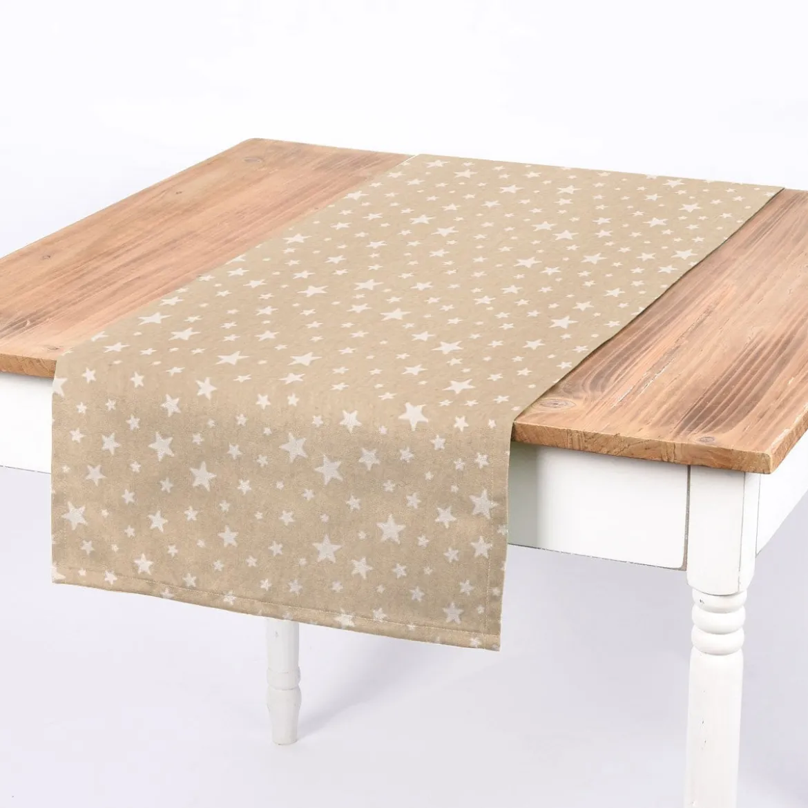 Tischläufer Weihnachten Basic Star Sternchen Leinenlook natur weiß 40x160cm von SCHÖNER LEBEN.