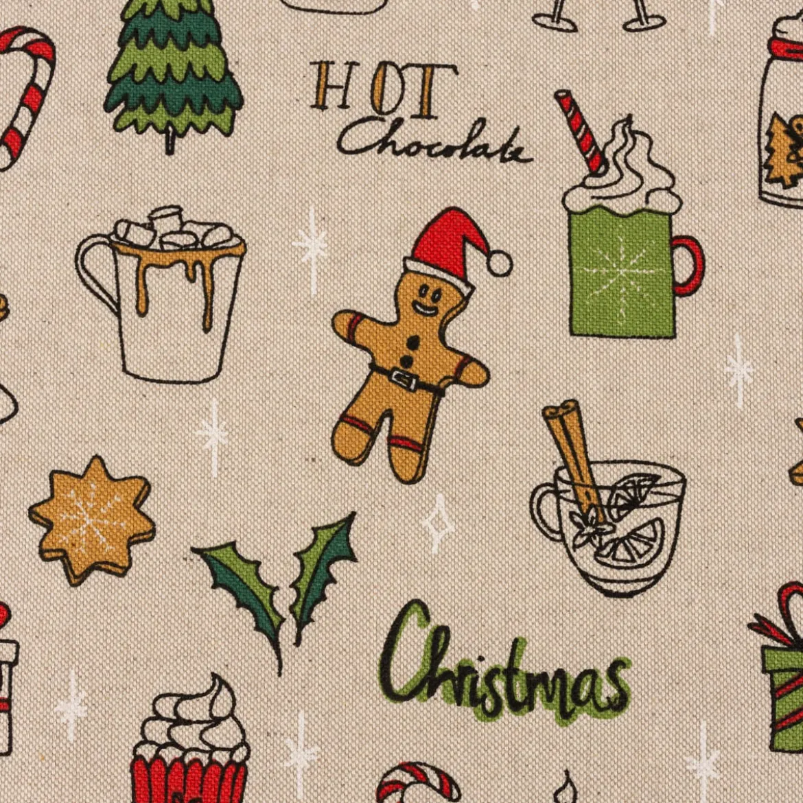 Tischläufer Weihnachten Christmas Doodle Weihnachtsmotive natur bunt 40x160cm von SCHÖNER LEBEN.