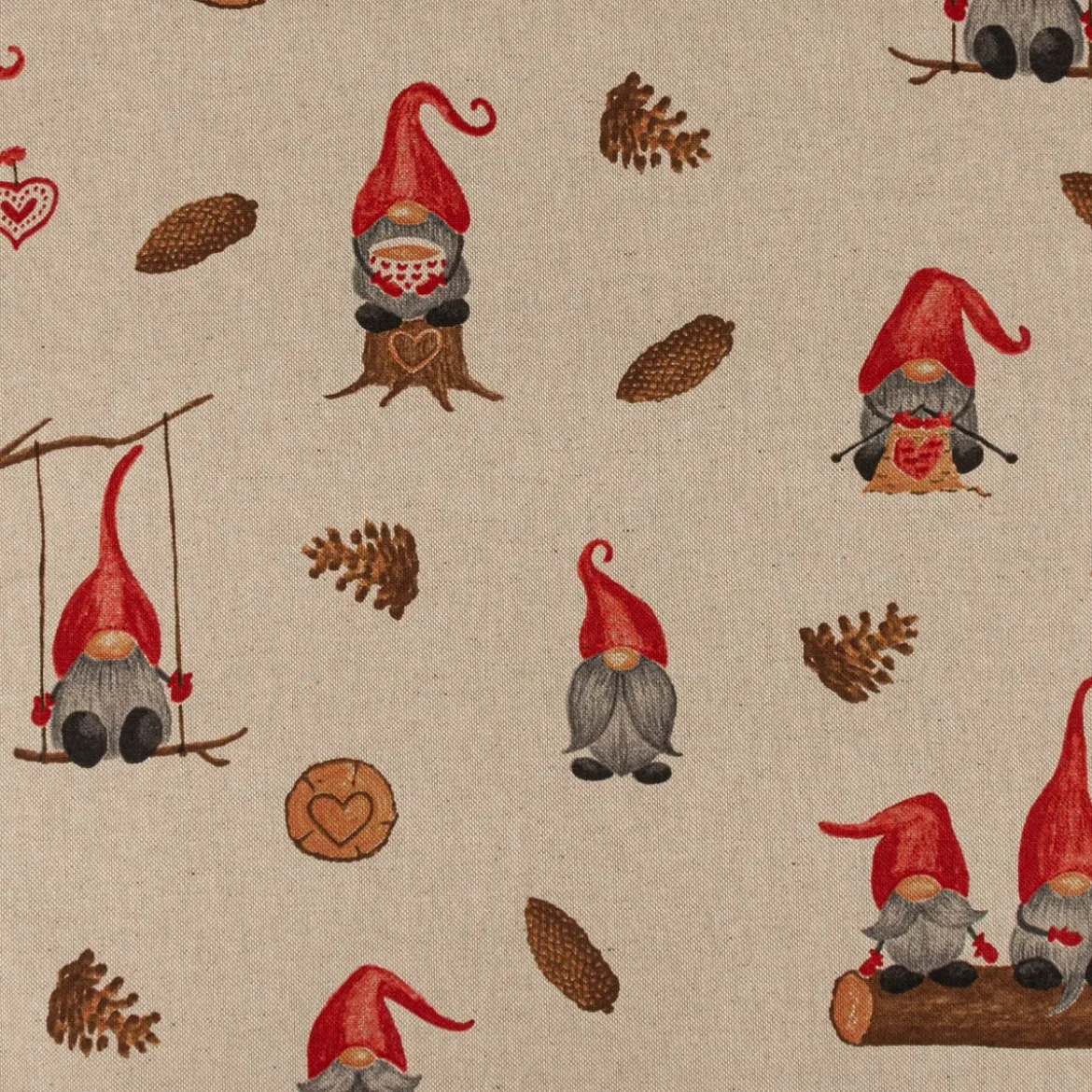 Tischläufer Weihnachten Tomte Weihnachtswichtel Leinenlook natur rot braun 40x160cm von SCHÖNER LEBEN.