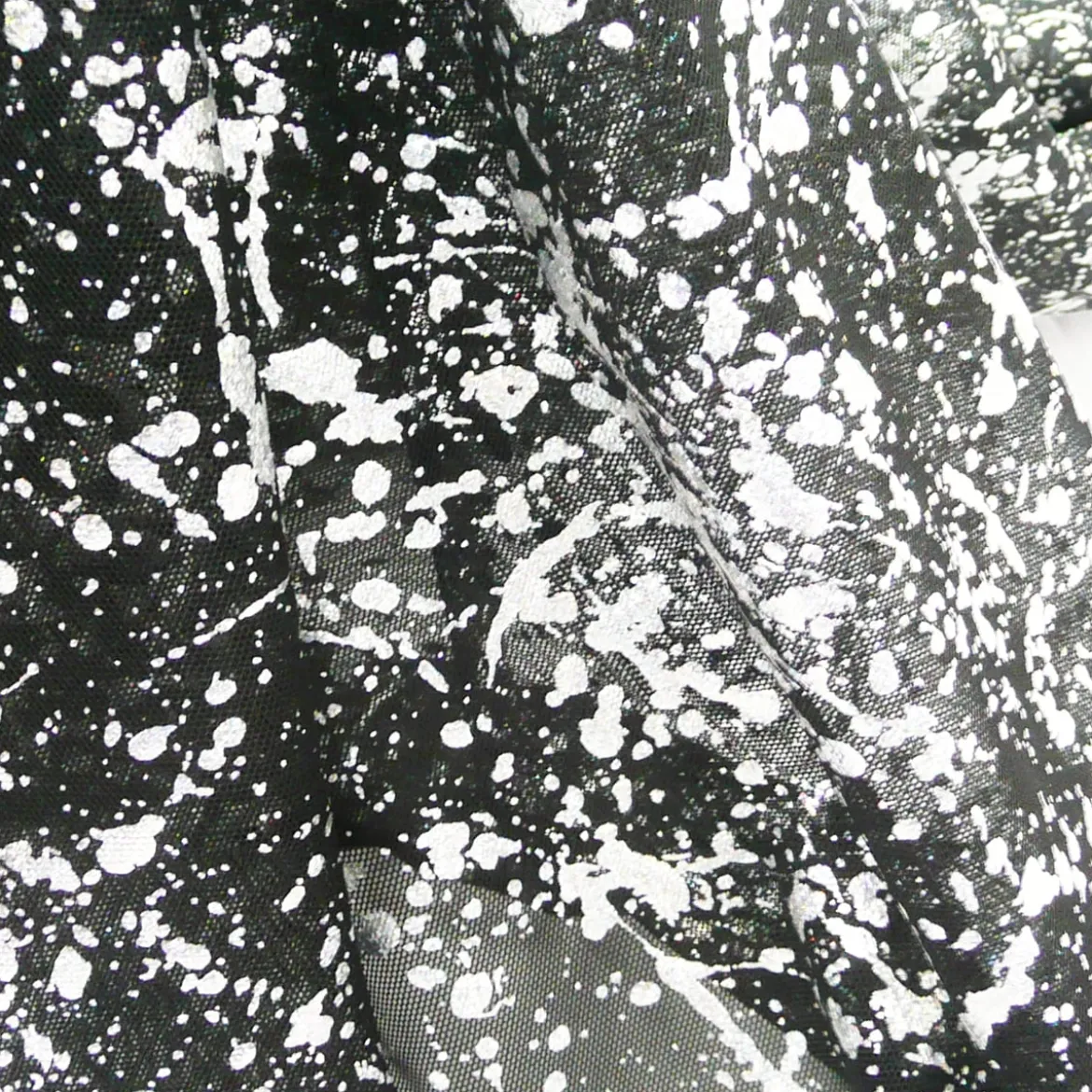 Tüll Glitzer Flecken schwarz silberfarbig 1,5m Breite