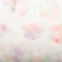 Tüllstoff 3D Blüten mit Perlen weiß flieder mint rosa 1,4m Breite
