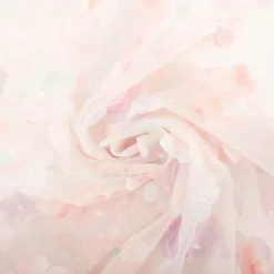 Tüllstoff 3D Blüten mit Perlen weiß flieder mint rosa 1,4m Breite
