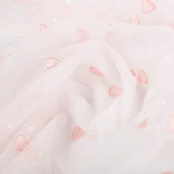 Tüll Stoff Herzchen Stickerei & Glitzer rosa 125cm Breite