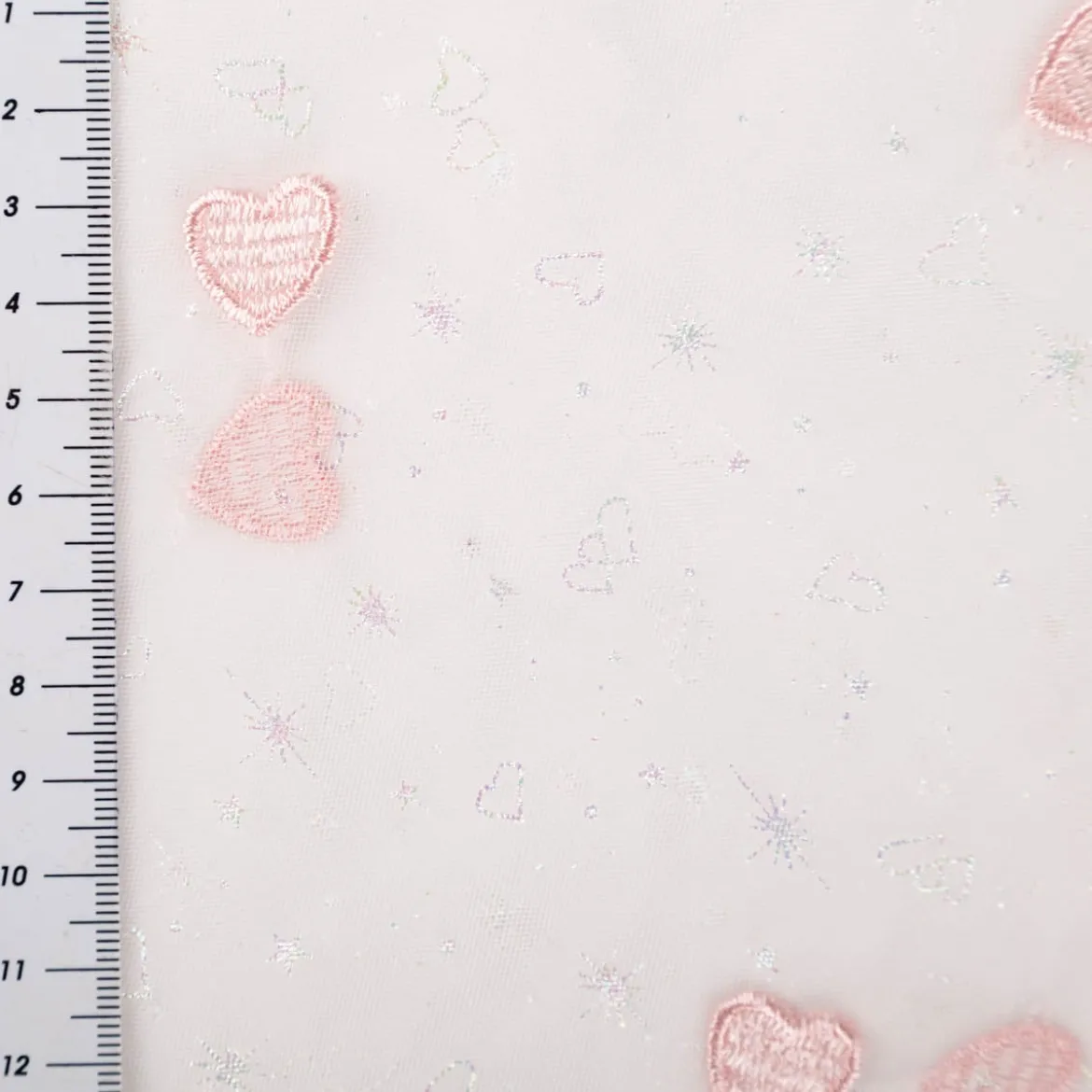 Tüll Stoff Herzchen Stickerei & Glitzer rosa 125cm Breite