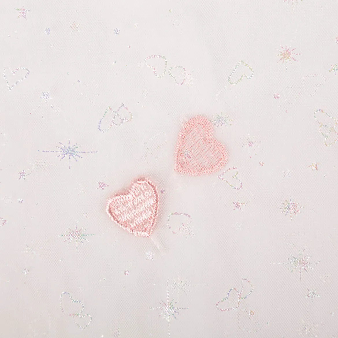 Tüll Stoff Herzchen Stickerei & Glitzer rosa 125cm Breite
