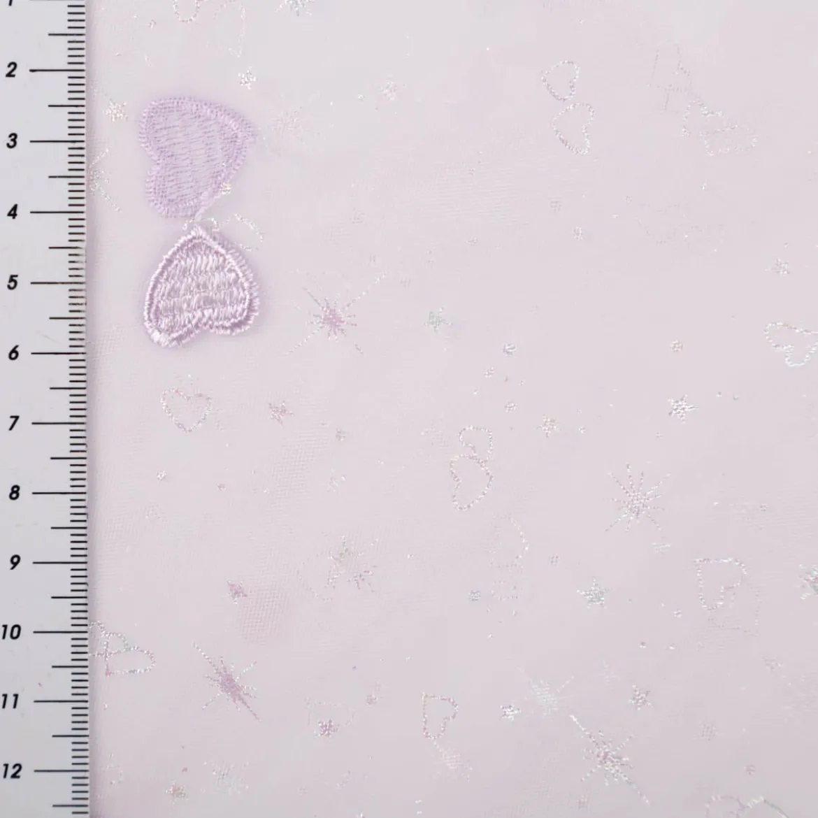 Tüll Stoff Herzchen Stickerei & Glitzer lila 125cm Breite