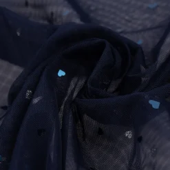 Tüllstoff mit Herzchen dunkelblau 1,50m Breite