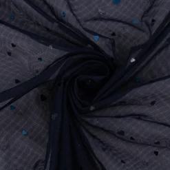 Tüllstoff mit Herzchen dunkelblau 1,50m Breite