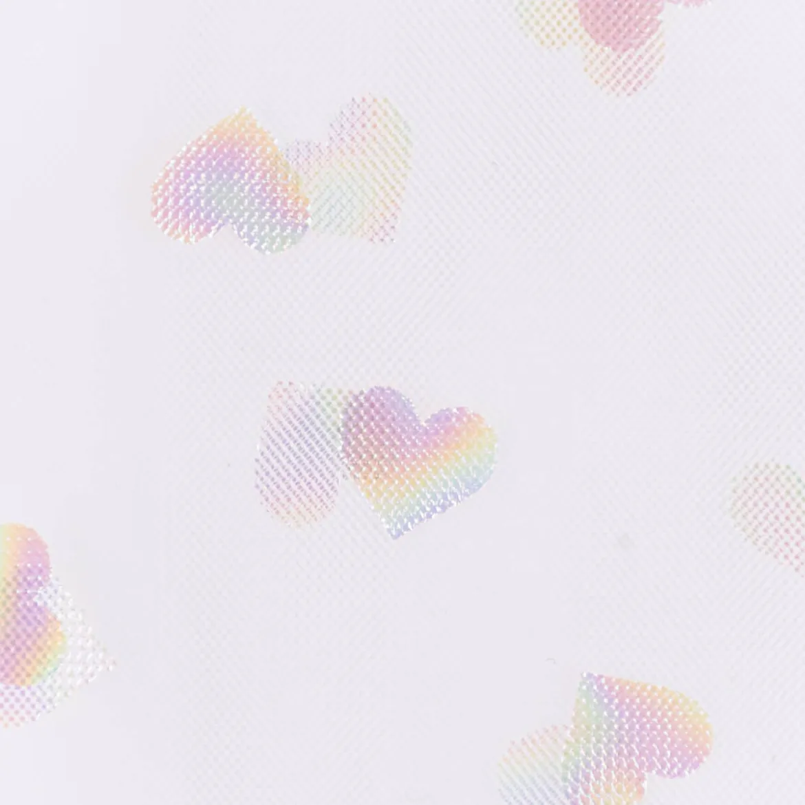 Tüllstoff Softtüll Rainbow Hearts Foliendruck Gitzerherzchen lila 1,50m Breite