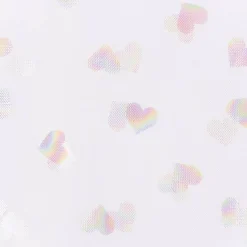 Tüllstoff Softtüll Rainbow Hearts Foliendruck Gitzerherzchen lila 1,50m Breite