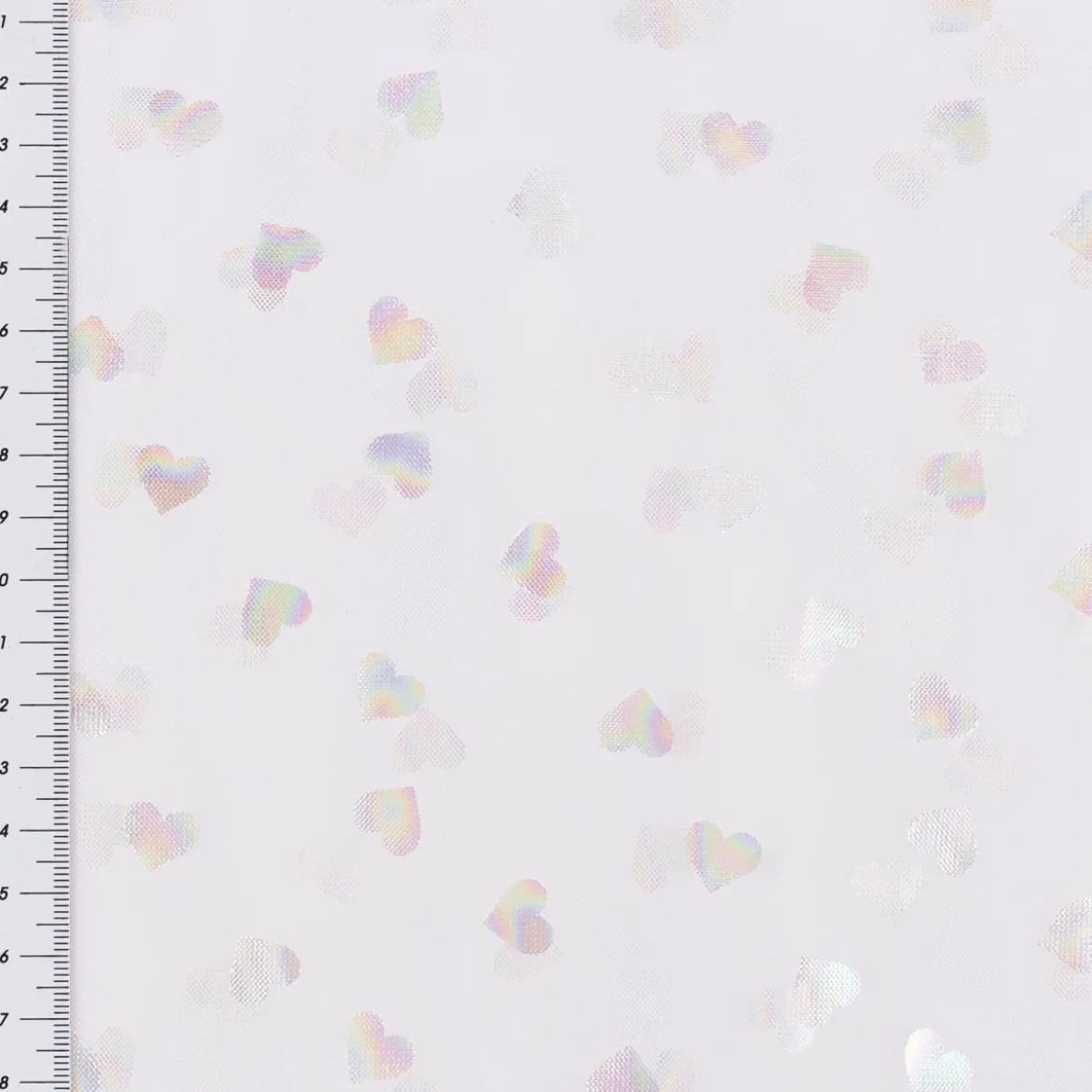 Tüllstoff Softtüll Rainbow Hearts Foliendruck Gitzerherzchen lila 1,50m Breite