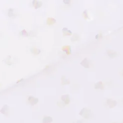 Tüllstoff Softtüll Rainbow Hearts Foliendruck Gitzerherzchen lila 1,50m Breite
