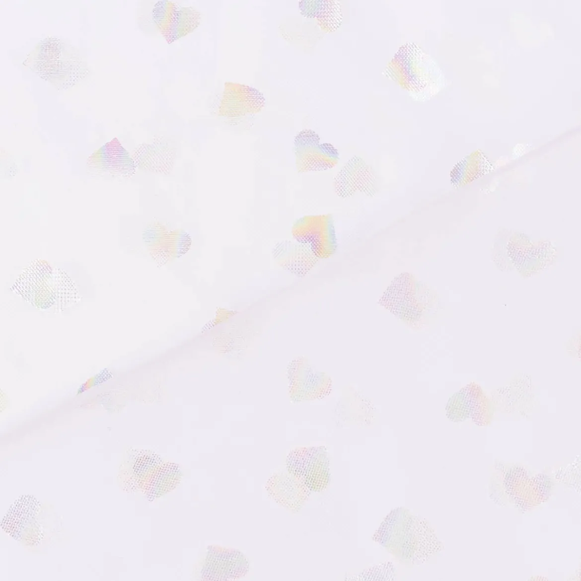 Tüllstoff Softtüll Rainbow Hearts Foliendruck Gitzerherzchen lila 1,50m Breite