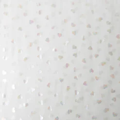 Tüllstoff Softtüll Rainbow Hearts Foliendruck Gitzerherzchen offweiß 1,50m Breite