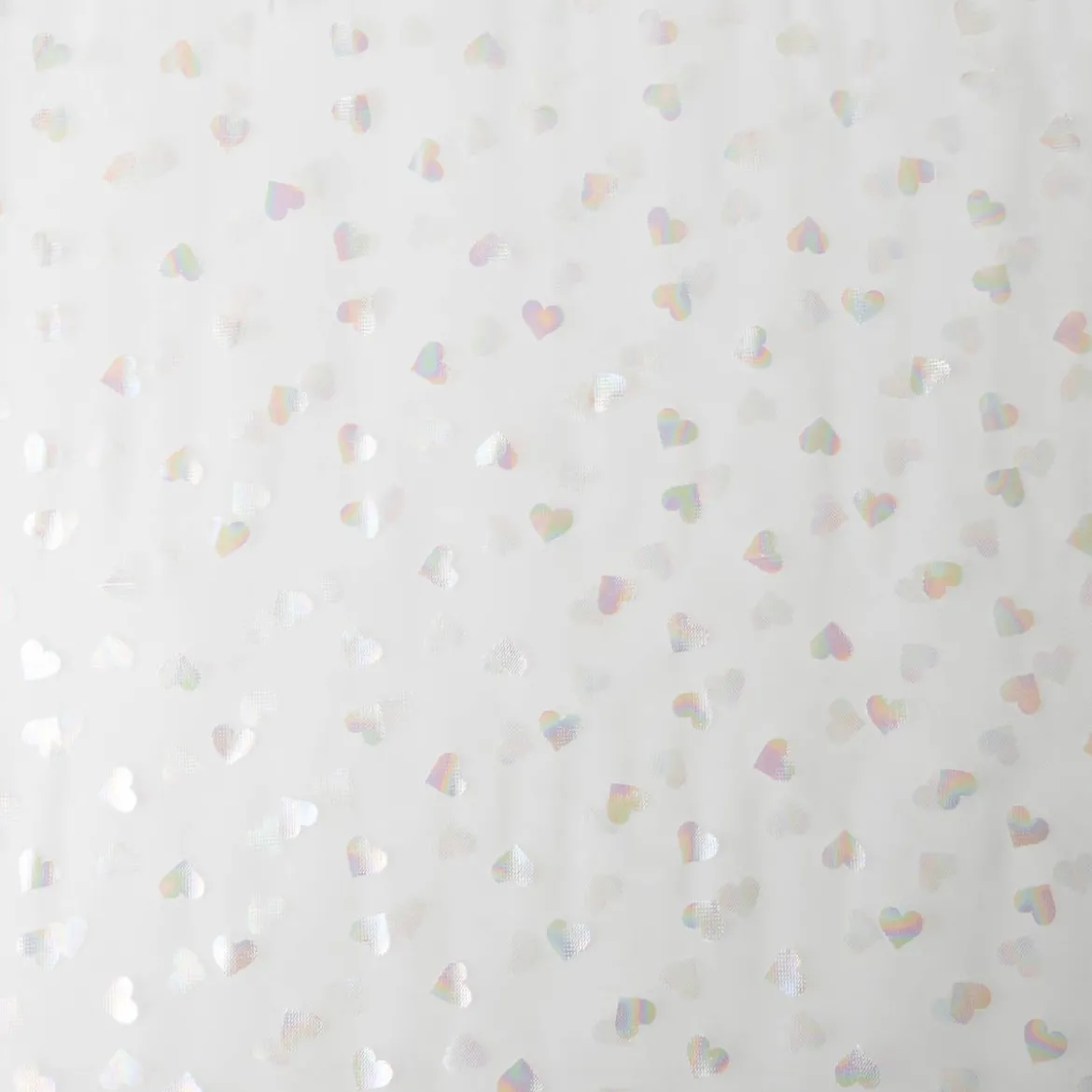 Tüllstoff Softtüll Rainbow Hearts Foliendruck Gitzerherzchen offweiß 1,50m Breite