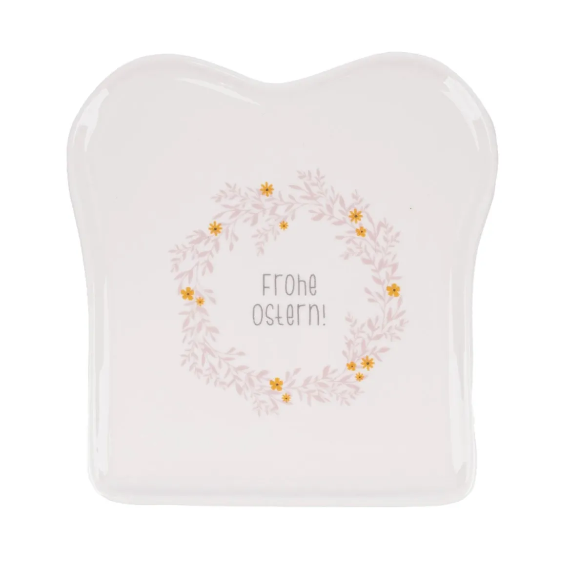 Toastteller Frohe Ostern Blumenkranz weiß rosa gelb 14,5x15,5cm von Grafik Werkstatt