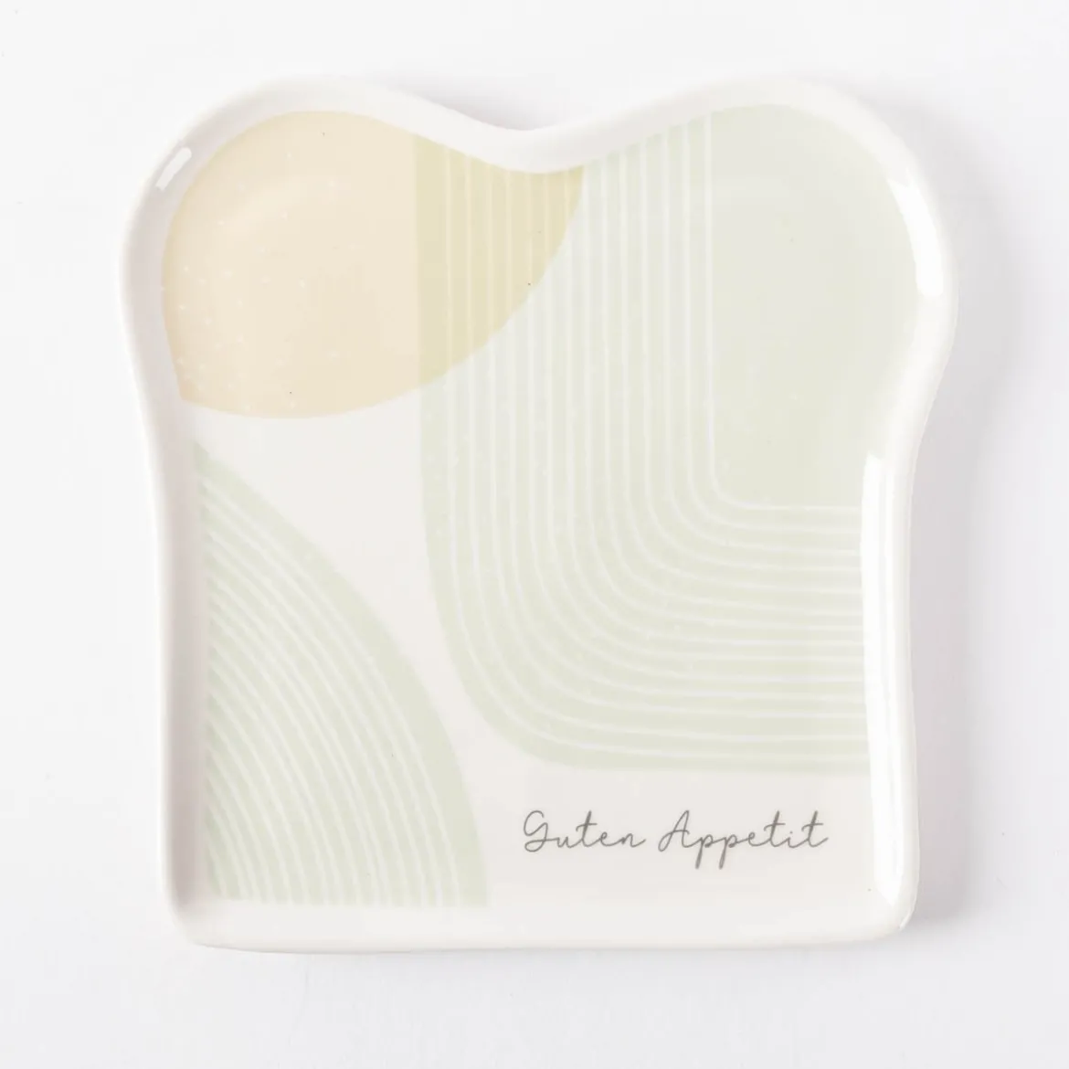 Toastteller Guten Appetit mit abstraktem Dessin weiß grün 14,5x15,5cm von Grafik Werkstatt
