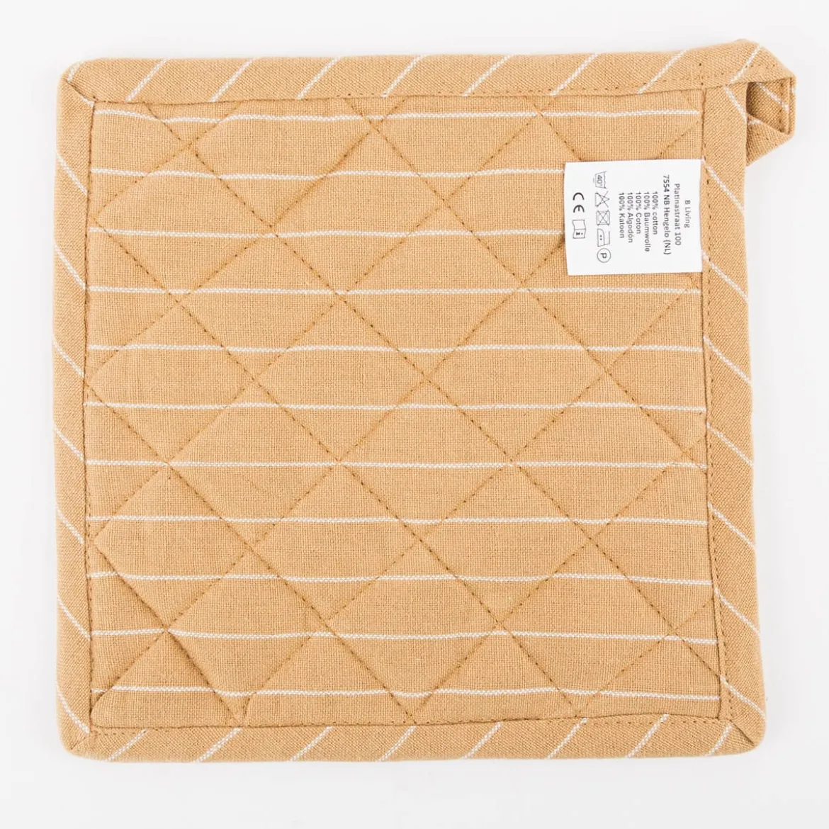 Topflappen aus Baumwolle gestreift sandgelb weiß 20x20cm von Linen & More