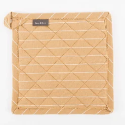 Topflappen aus Baumwolle gestreift sandgelb weiß 20x20cm von Linen & More
