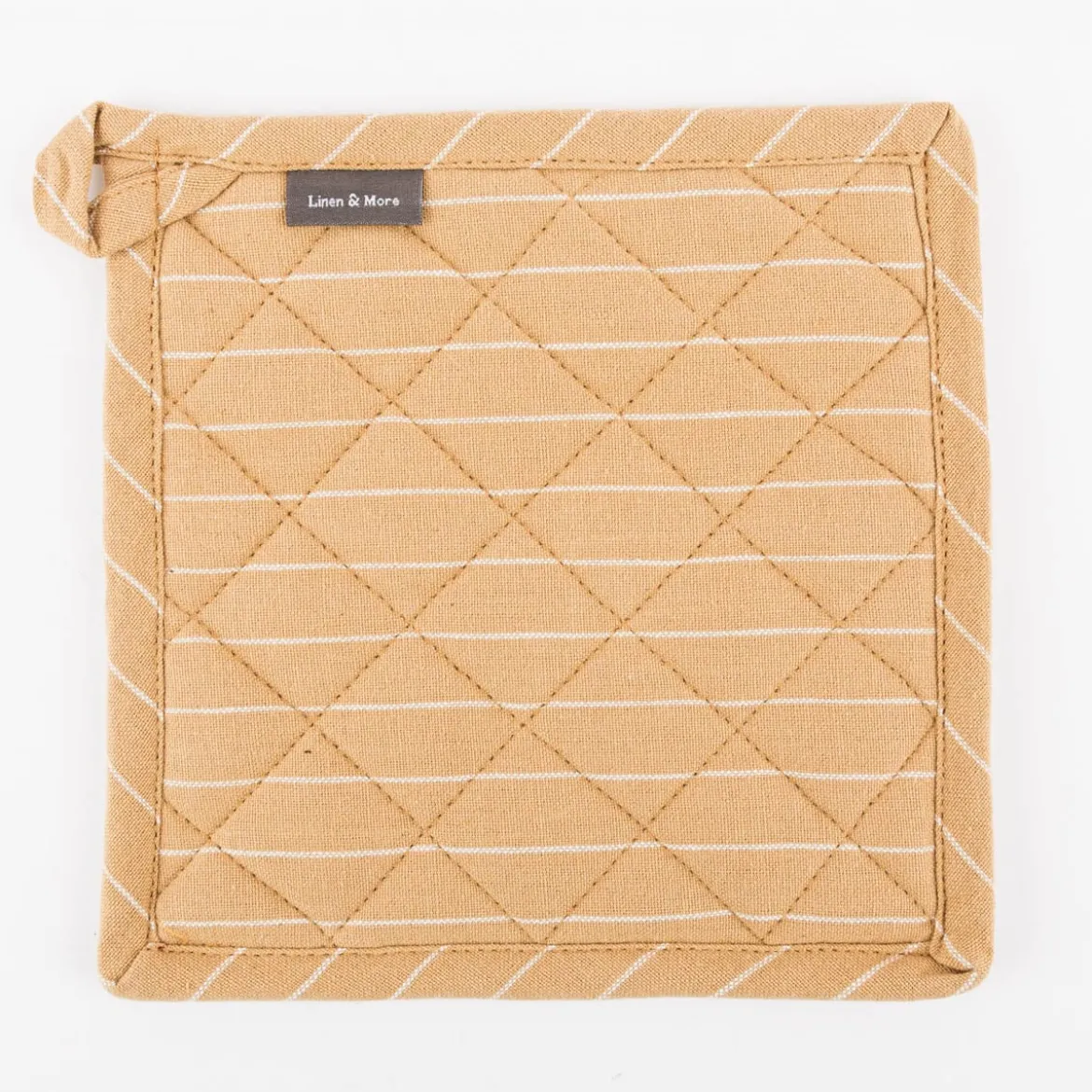 Topflappen aus Baumwolle gestreift sandgelb weiß 20x20cm von Linen & More