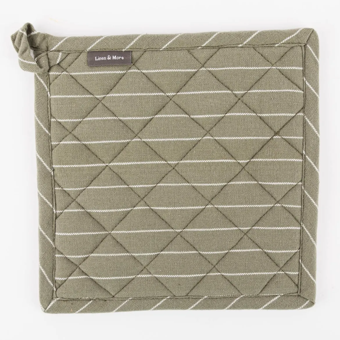 Topflappen aus Baumwolle gestreift olivgrün weiß 20x20cm von Linen & More