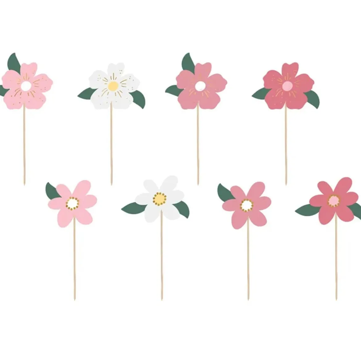 Torten Stecker Blumen 8 teilig rosa weiß 13cm