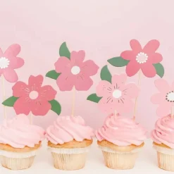 Torten Stecker Blumen 8 teilig rosa weiß 13cm