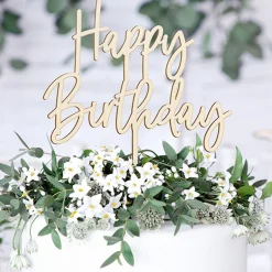 Torten Stecker Cake Topper Happy Birthday Holz 15x16,5cm