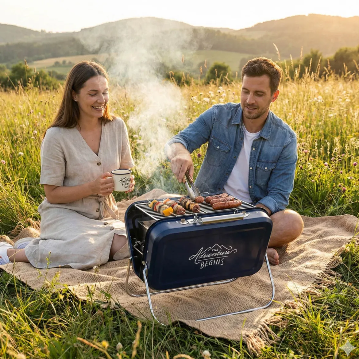 Tragbarer Grill Koffer Large Portable BBQ stainless steel blau von Gentlemen´s Hardware