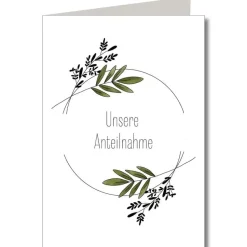Trauerkarte zum Klappen mit Umschlag Unsere Anteilnahme Blätterkranz A6 von KEITCARDS