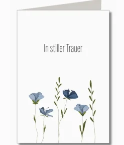 Trauerkarte zum Klappen mit Umschlag In stiller Trauer blaue Blumen A6 von KEITCARDS
