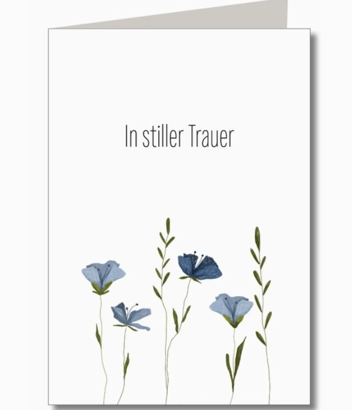 Trauerkarte zum Klappen mit Umschlag In stiller Trauer blaue Blumen A6 von KEITCARDS