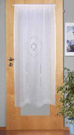 Türbehang Scheibengardine Fertiggardine Leinenstruktur Makramee weiß 90x180cm