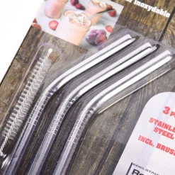 Trinkhalm 3er Set mit Reinigungsbürste Edelstahl 21cm