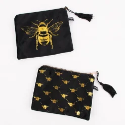 Utensilien Tasche Biene Samt schwarz goldfarbig 19x16,5cm verschiedene Motive