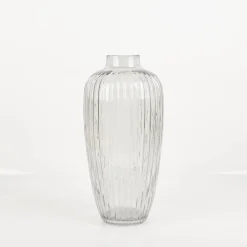 Vase aus Glas gerillt grau 16x36cm von Werner Voss