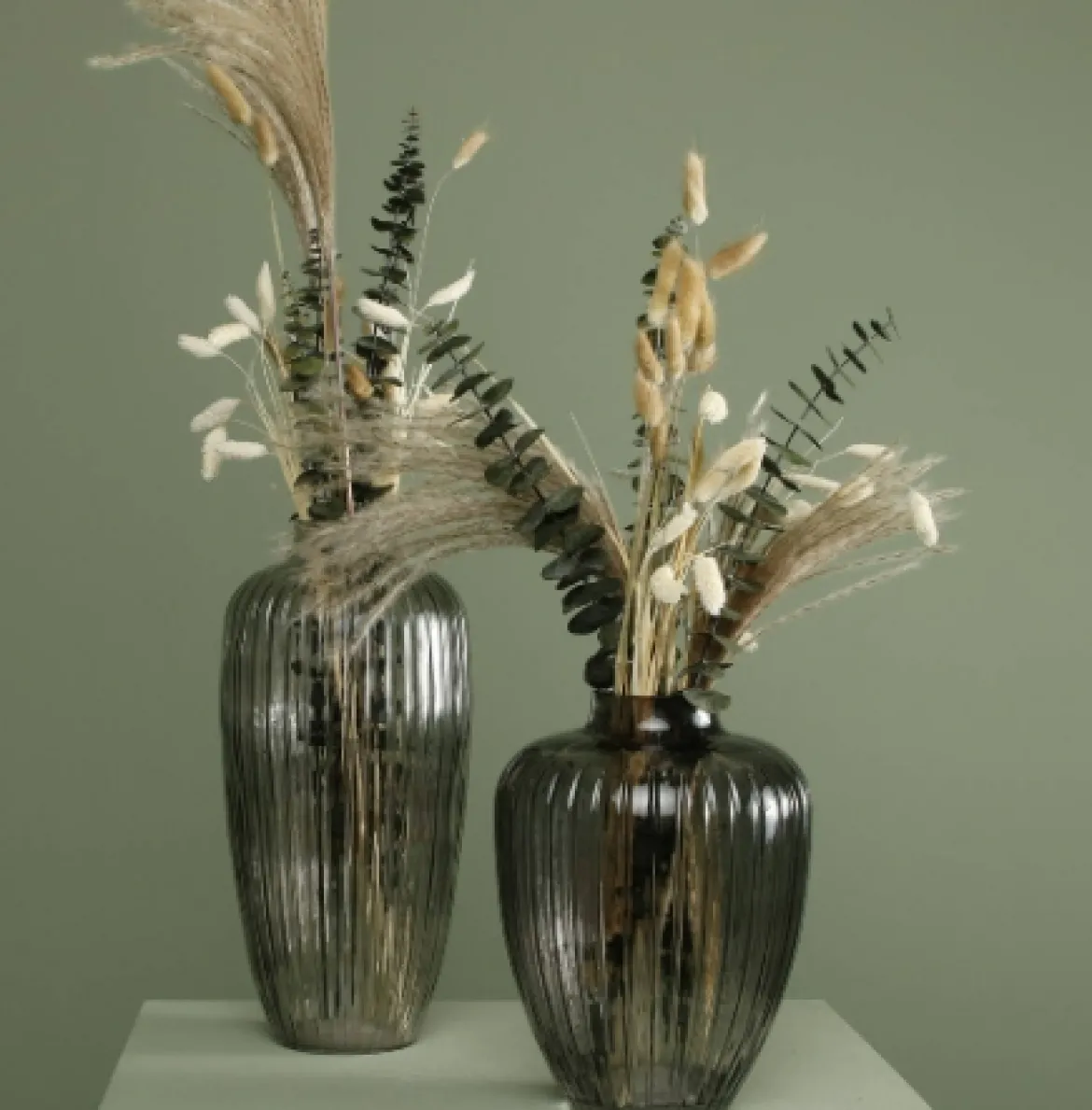 Vase aus Glas gerillt grau 16x36cm von Werner Voss